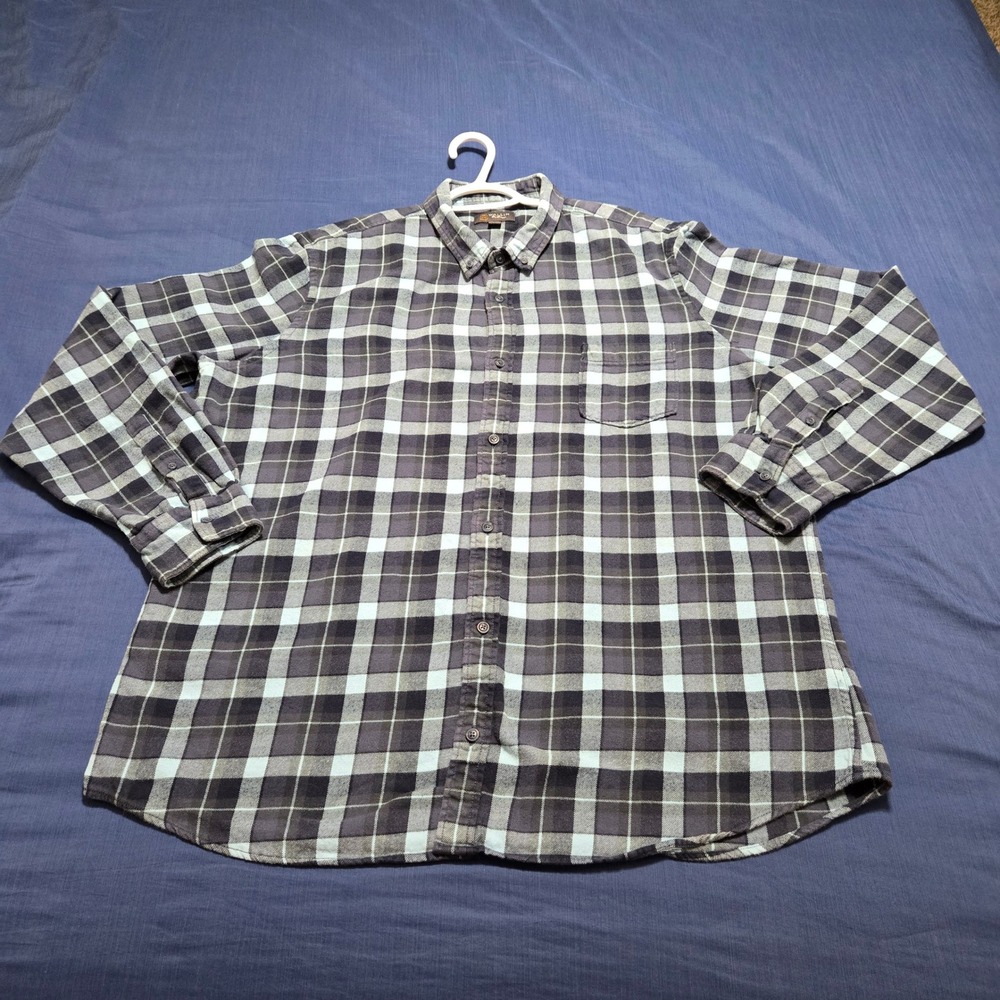 Wallin & Bros Flannel Shirt Men XXL Blue Plaid Excellent Button Down Long Sleeve